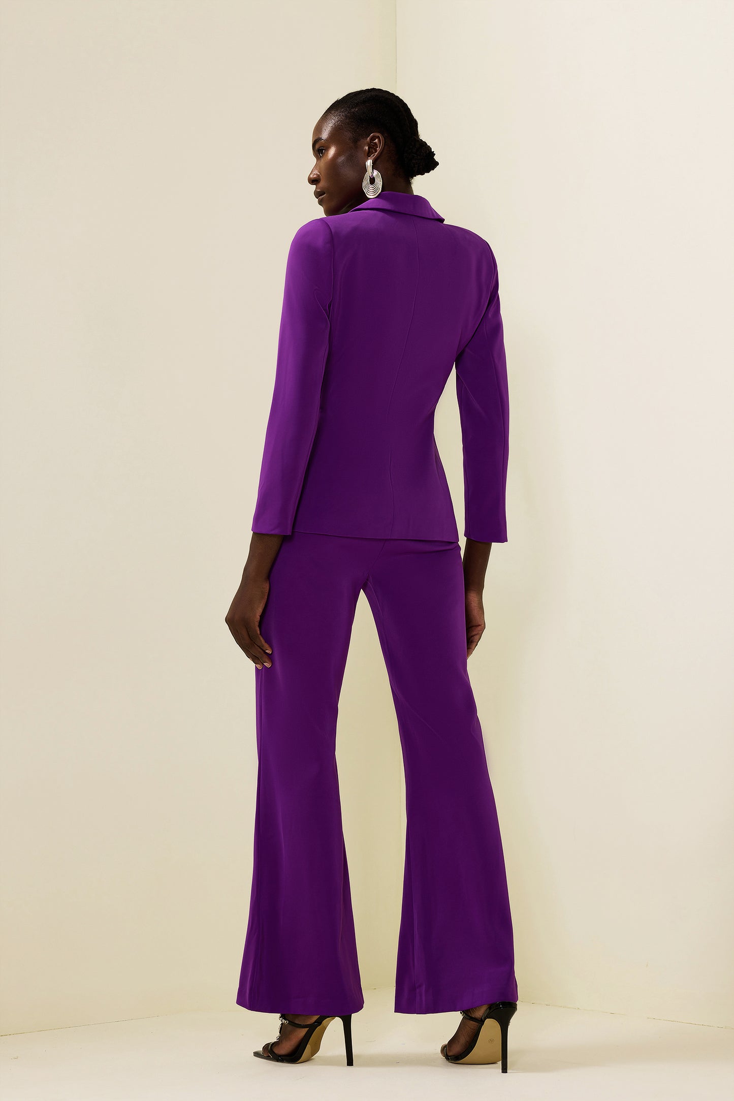 Solid Ruched Bottom Blazer &Mid Waist Solid Pants Set