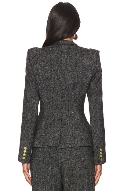 Metal Button Flapped Blazer &  High Waist Pants Set