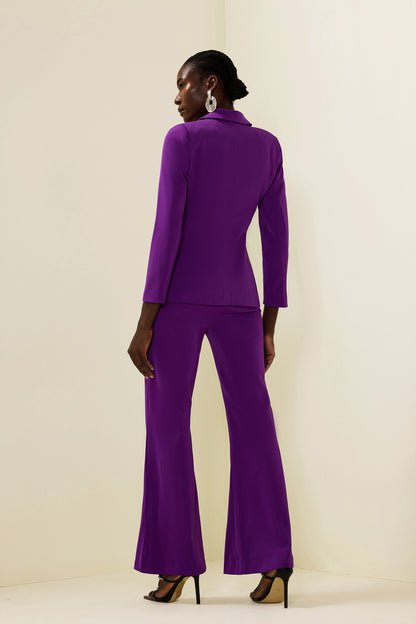 Solid Ruched Bottom Blazer ＆Mid Waist Solid Pants Set