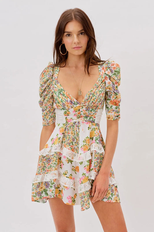 Floral Lace Puff Sleeve Mini Dress