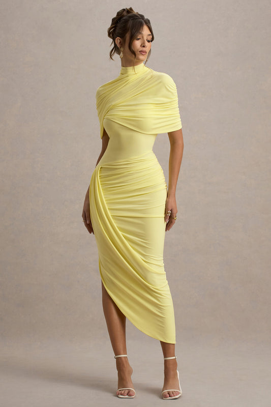 Asymmetric Twisted Cape Midi Dress