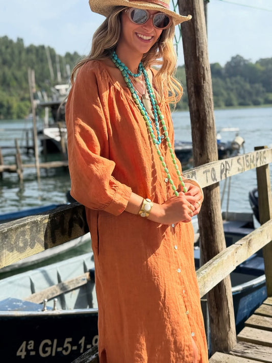Bohemian Linen Button-Down Dress